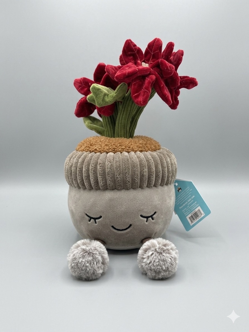 Plush Red Faux Potted Flower Decorative Accent with Smiling Planter